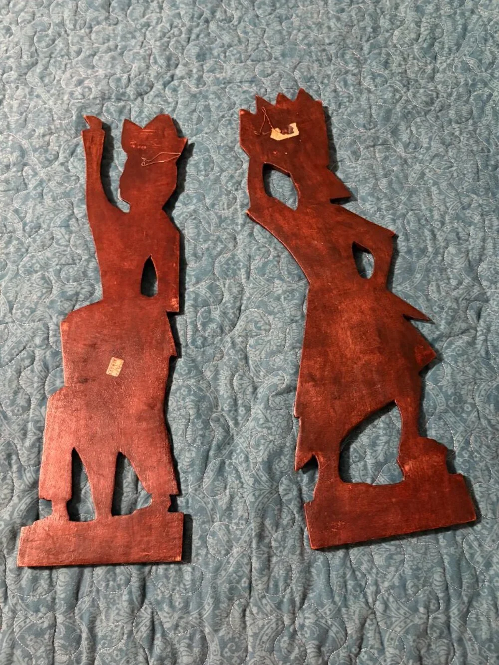 Vintage Hand Carved African Wooden Wall Art Fisherman Couple Figurines